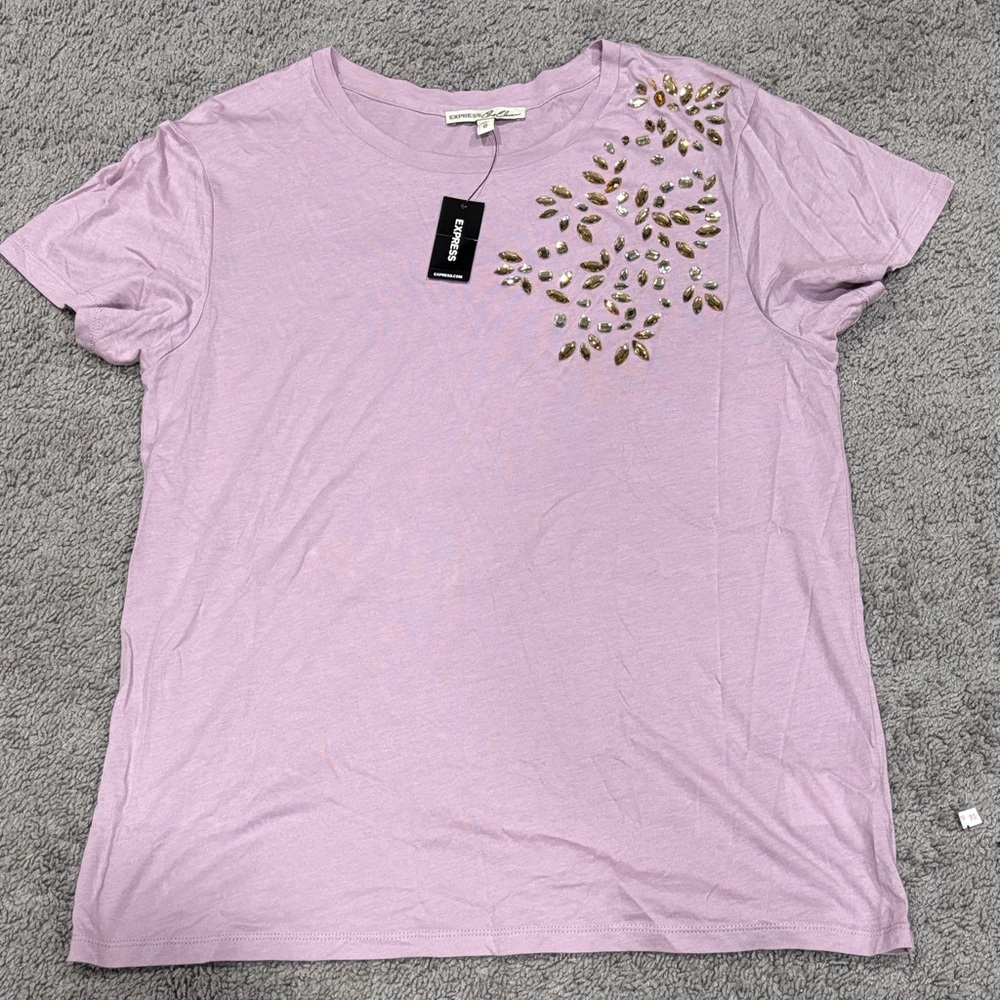 Express Lavender Embellished Short Sleeve Tee